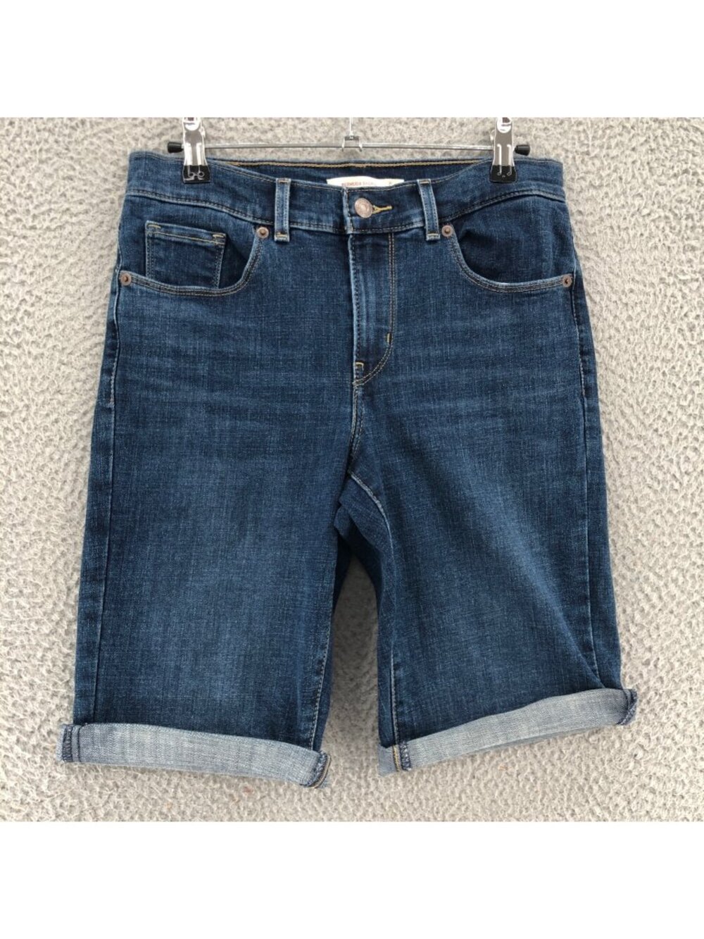 Levis Shorts Womens 27 Navy Blue Dark Wash Denim Bermuda Stretch Jeans Pockets